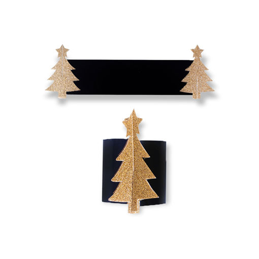 Picture of NAPKIN RING TREE GLITTER GOLD - 6 PACK